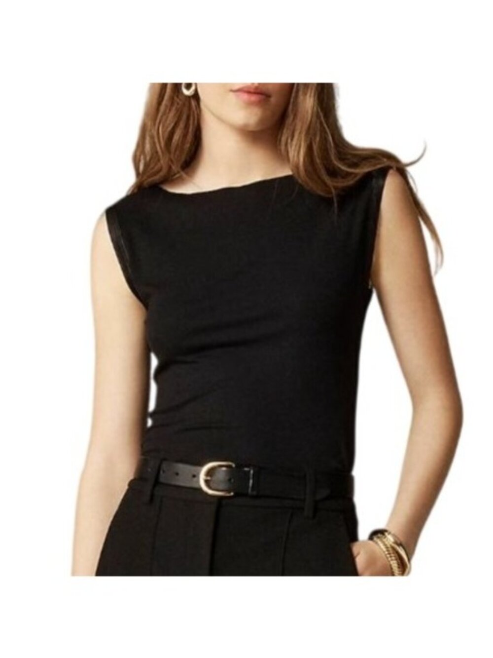 NWT J.Crew Refined Rib Shell Tank Top Small Black Fitted Stretch Satin Trim Slim